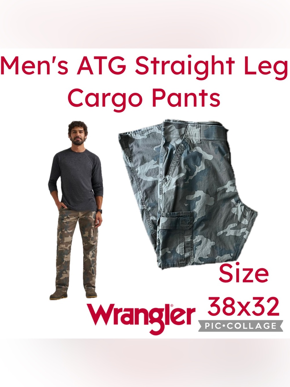 Wrangler Men's ATG Regular Fit Straight Leg Sierra Cargo Pants - Camo 38x32